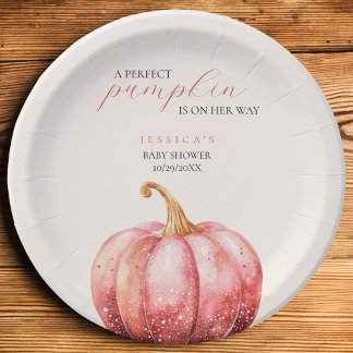 Pink Pumpkin Baby Shower Paper Plate