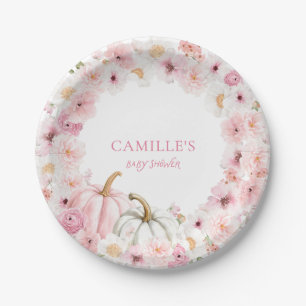 Pink Pumpkin Baby Shower Paper Plate