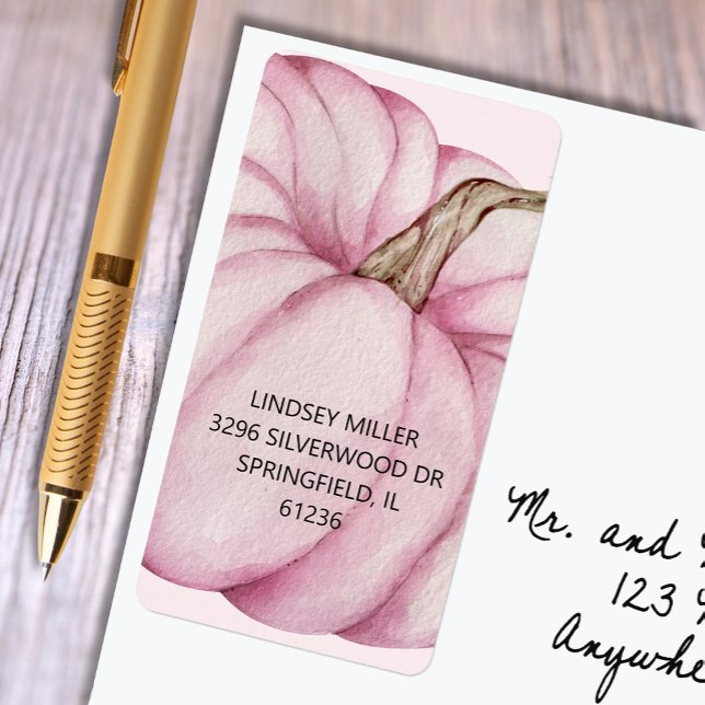 Pink Pumpkin Baby Shower Return Address Label (Pink pumpkin girl baby shower return address labels)