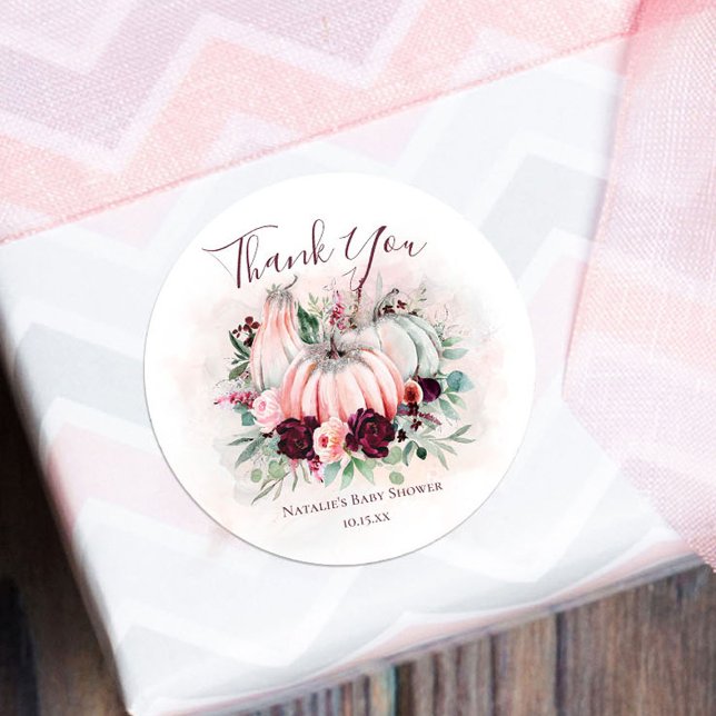 Pink Pumpkin Baby Shower Thank You Classic Round Sticker (Creator Uploaded)