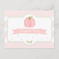 Pink Pumpkin Baby Shower Thank You Postcard