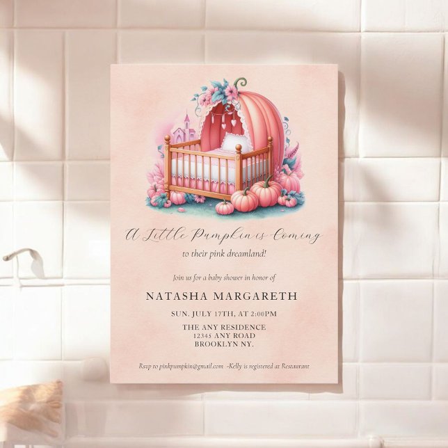 Pink Pumpkin Baby Shower Watercolor Floral & Boho  Invitation (Creator Uploaded)