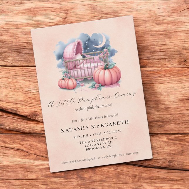 Pink Pumpkin Baby Shower Watercolor Floral & Boho  Invitation (Creator Uploaded)