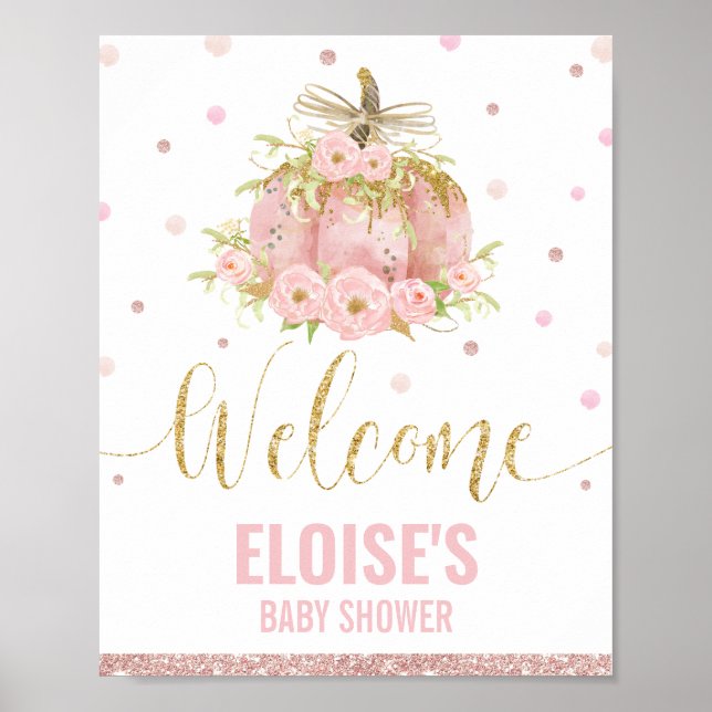 Pink Pumpkin Baby Shower Welcome Sign (Front)