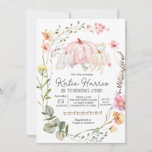 Pink Pumpkin Birthday invitation, Invitation