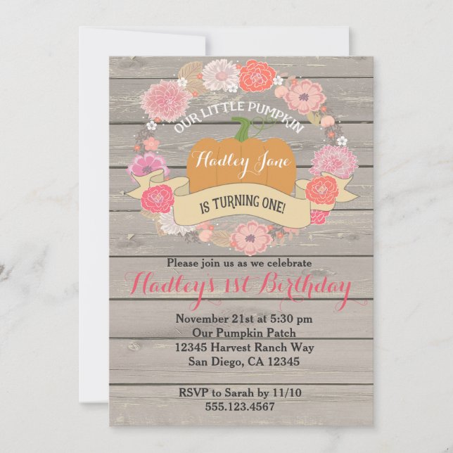 Pink Pumpkin Birthday Party Invitation (Front)