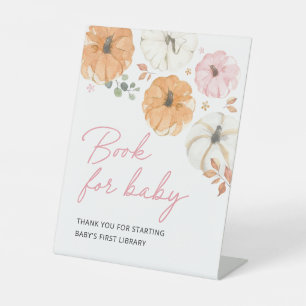 Pink Pumpkin Book For Baby Baby Shower Table Pedestal Sign