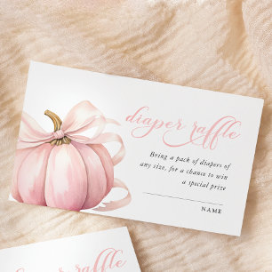 Pink Pumpkin Bow Baby Shower Diaper Raffle  Enclosure Card