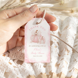 Pink Pumpkin Bow Baby Shower Thank You Gift Tags