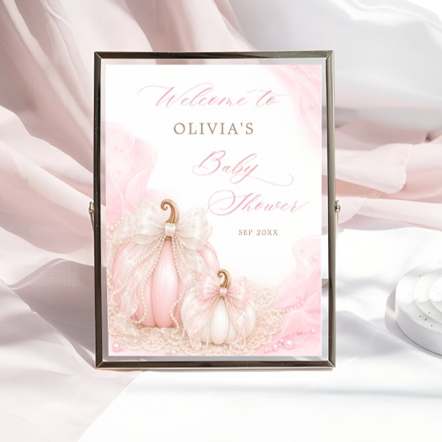 Pink Pumpkin Bow Baby Shower Welcome Poster (Creator Uploaded)