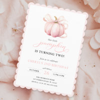 Pink Pumpkin Bow Girl 2nd Birthday Invitation