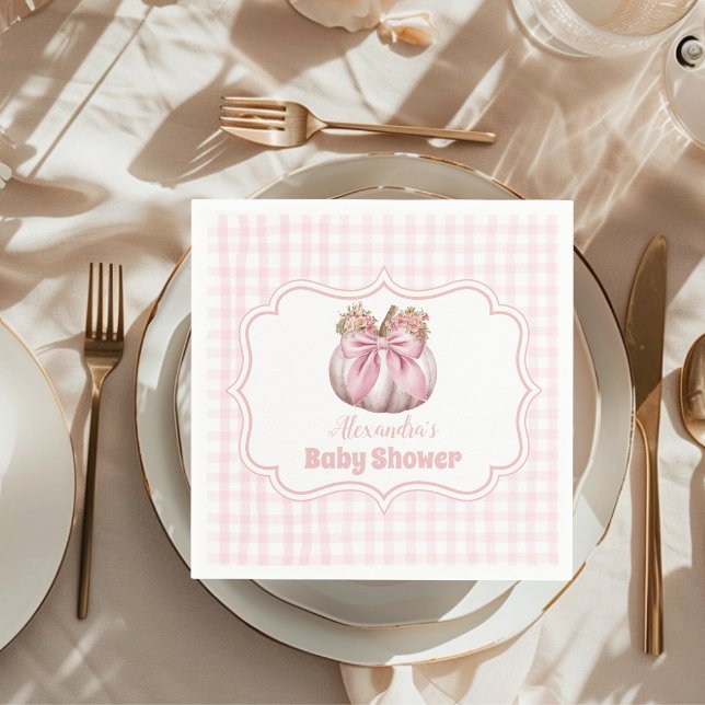 Pink Pumpkin Bow Girl Baby Shower Napkin (Creator Uploaded)