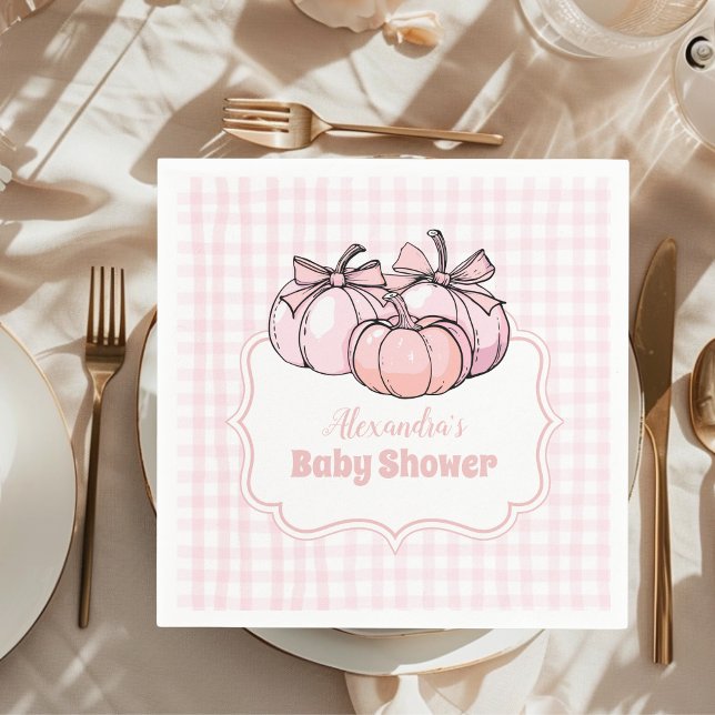 Pink Pumpkin Bow Girl Baby Shower Napkin (Creator Uploaded)