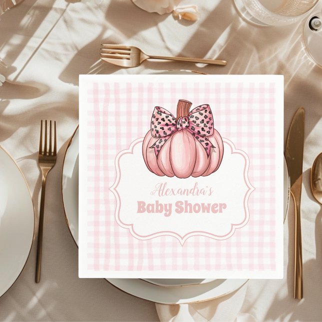 Pink Pumpkin Bow Girl Baby Shower Napkin (Creator Uploaded)