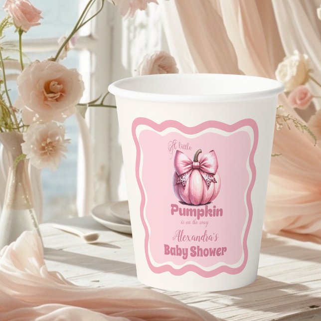 Pink Pumpkin Bow Girl Baby Shower Paper Cups (Creator Uploaded)