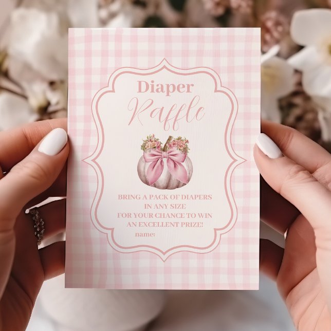 Pink Pumpkin Bow Girl Baby Shower Raffle Diapper Enclosure Card (Creator Uploaded)