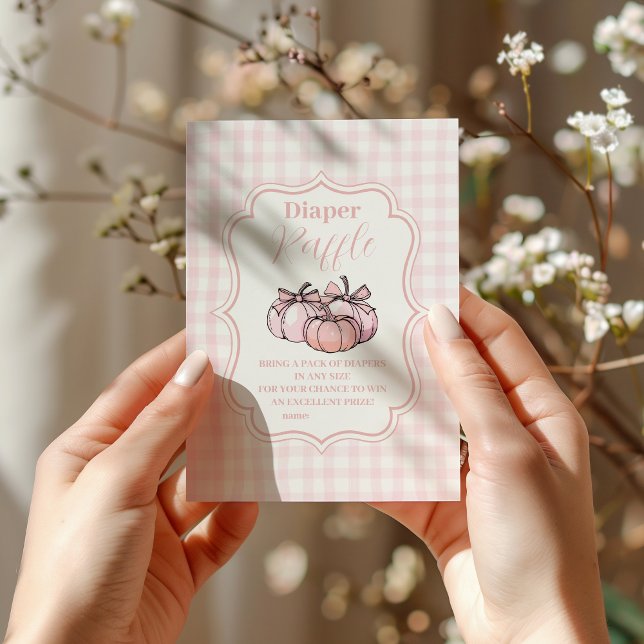 Pink Pumpkin Bow Girl Baby Shower Raffle Diapper Enclosure Card (Creator Uploaded)