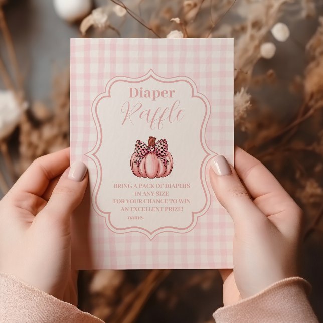 Pink Pumpkin Bow Girl Baby Shower Raffle Diapper Enclosure Card (Creator Uploaded)