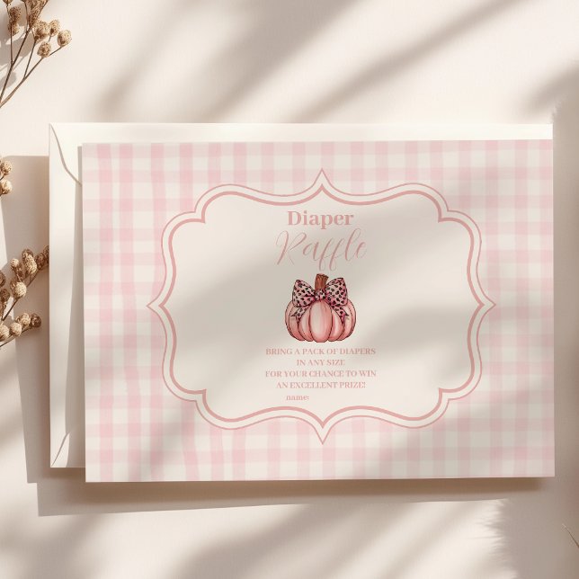 Pink Pumpkin Bow Girl Baby Shower Raffle Diapper Enclosure Card (Creator Uploaded)