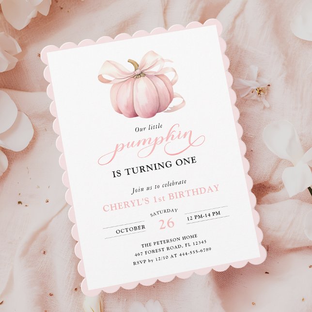 Pink Pumpkin Bow Girl First Birthday Invitation (Creator Uploaded)