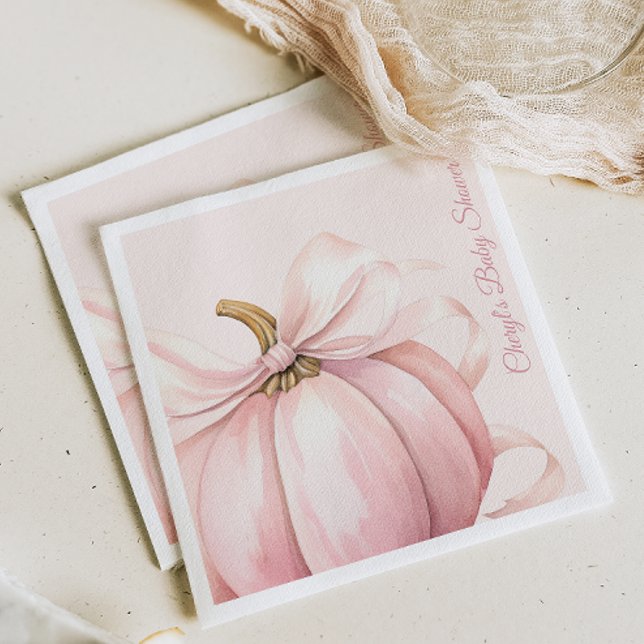 Pink Pumpkin Bow Watercolor Baby Shower Napkin (Creator Uploaded)