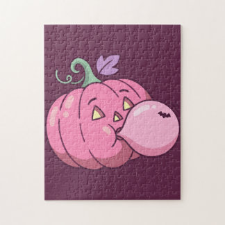 Pink Pumpkin Bubble Gum Cute Pastel Halloween Jigsaw Puzzle