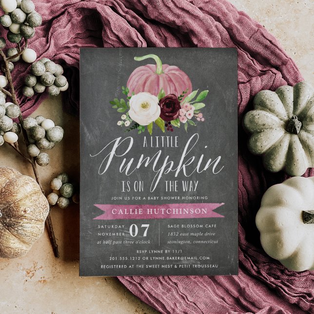 Pink Pumpkin Chalkboard Baby Shower Invitation (Creator Uploaded)