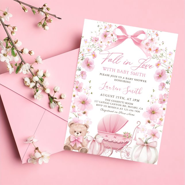 Pink Pumpkin Coquette Baby Carriage Baby Shower Invitation (Creator Uploaded)