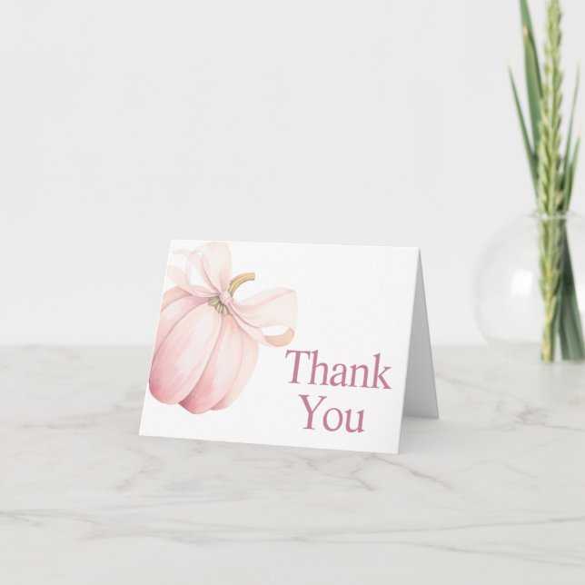 Pink Pumpkin Coquette Baby Shower Thank You Card (Front)