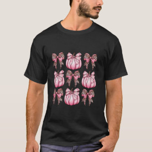 Pink Pumpkin Coquette Bow Leopard Animal Print Aut T-Shirt