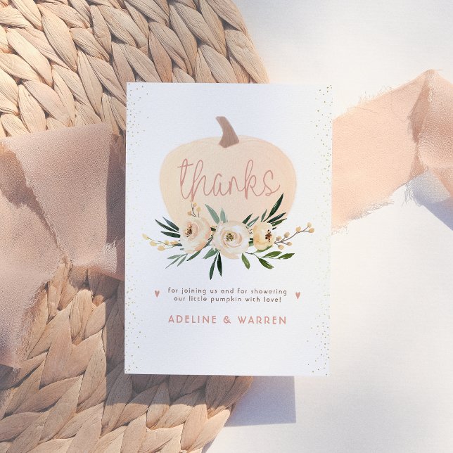 Pink Pumpkin Couples Baby Shower Pink Gold Thanks Thank You Card (Creator Uploaded)