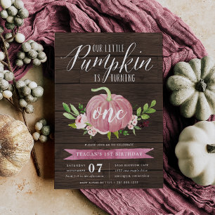 Pink Pumpkin Custom Age Birthday Party Invitation