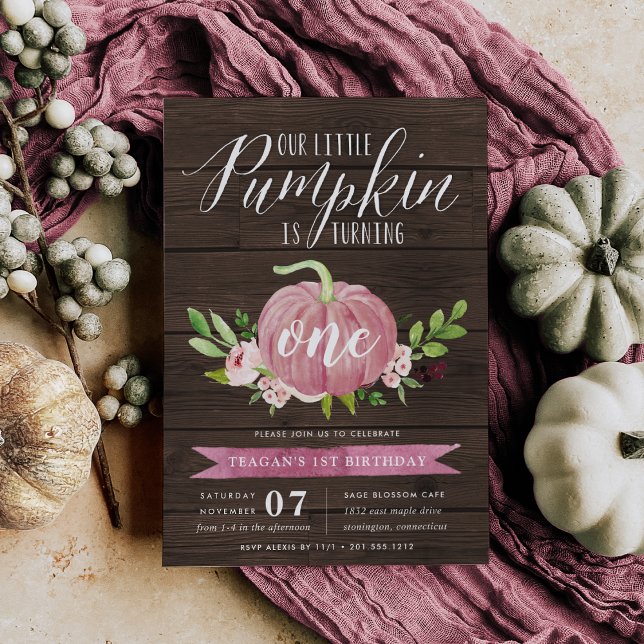 Pink Pumpkin Custom Age Birthday Party Invitation (Creator Uploaded)