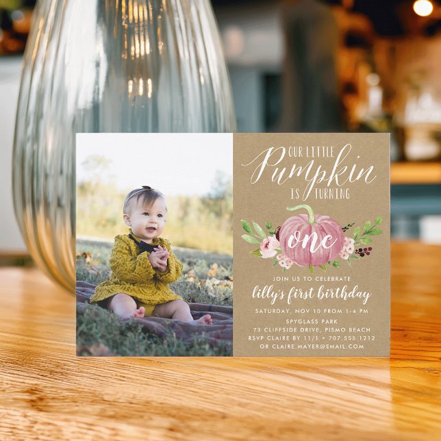 Pink Pumpkin Custom Age Birthday Party Photo Invitation (Creator Uploaded)