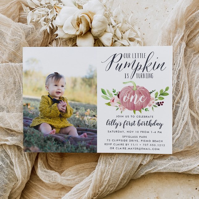 Pink Pumpkin Custom Age Birthday Party Photo Invitation (Creator Uploaded)