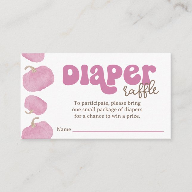 Pink Pumpkin Diaper Raffle Baby Shower Card (Front)