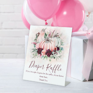Pink Pumpkin Diaper Raffle Baby Shower Pedestal Sign