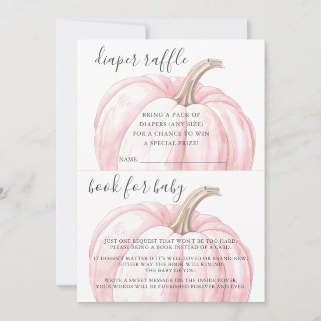 Pink Pumpkin Diaper Raffle Book for Baby Shower Invitation (Front)