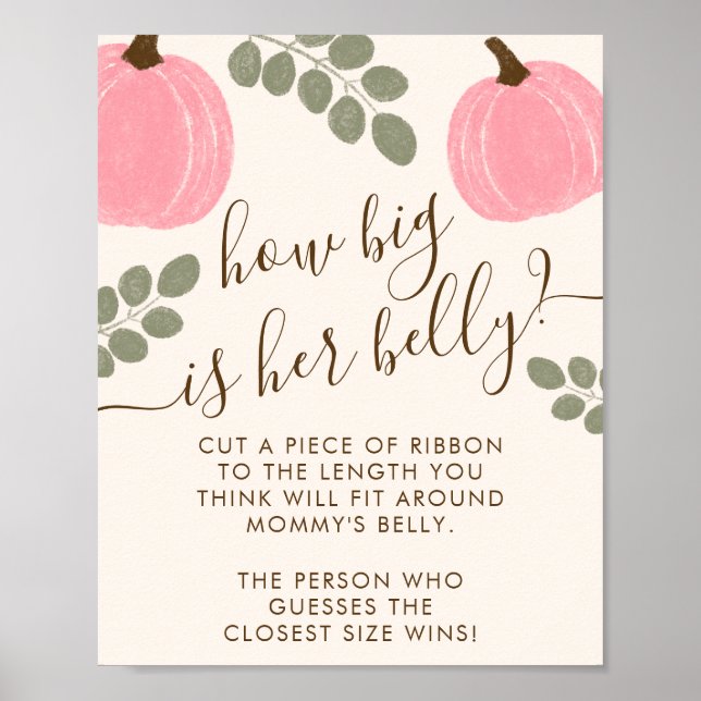 Pink Pumpkin Eucalyptus Baby Shower Belly Game Poster (Front)