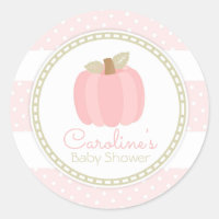 Pink Pumpkin Fall Baby Girl Shower Round Sticker
