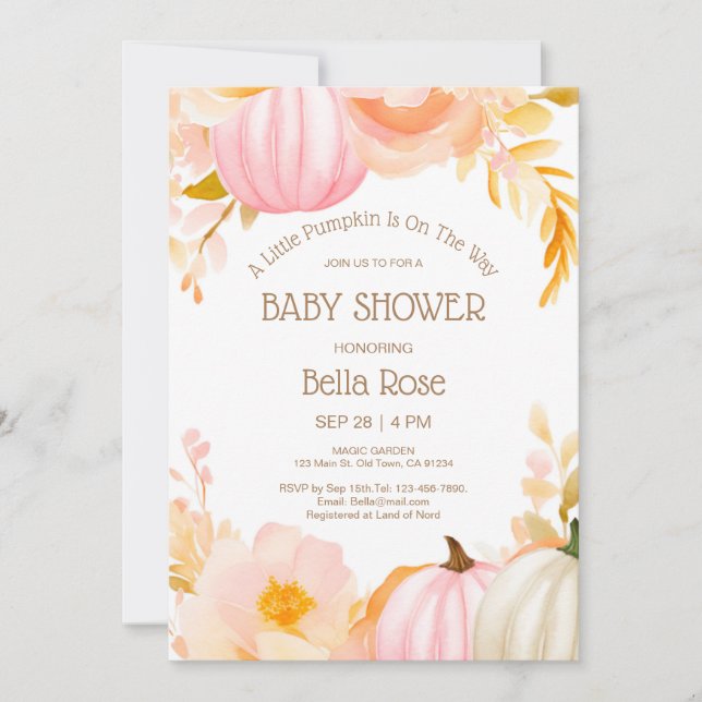 Pink Pumpkin Fall Baby Shower Invitation (Front)