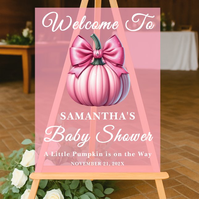  Pink Pumpkin Fall Baby Shower Welcome Acrylic Sign (Creator Uploaded)