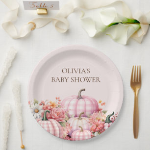 Pink Pumpkin Fall Floral Baby Shower Paper Plates
