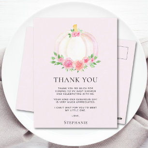 Pink Pumpkin Fall Girl's Baby Shower Thank You Postcard
