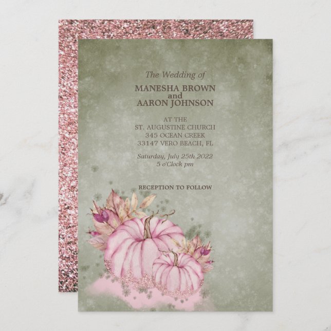 PINK Pumpkin Fall Harvest - Wedding Invite (Front/Back)