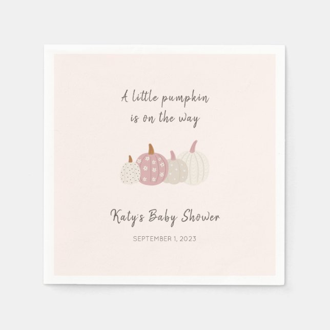 Pink Pumpkin FallBaby Shower Girl Cocktail Napkins (Front)