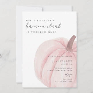 pink pumpkin First Birthday Invitation