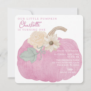 Pink Pumpkin First Birthday Invitation