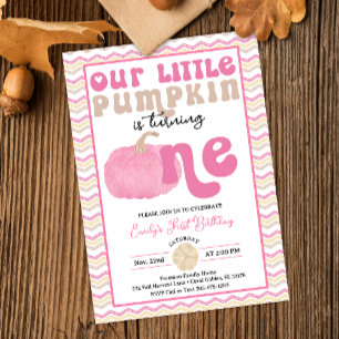 Pink Pumpkin First Birthday Invite