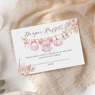 Pink Pumpkin Floral Baby Shower Diaper Raffle Enclosure Card